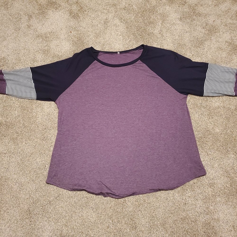 Purple Raglan Sleeve Top with Striped Cuffs